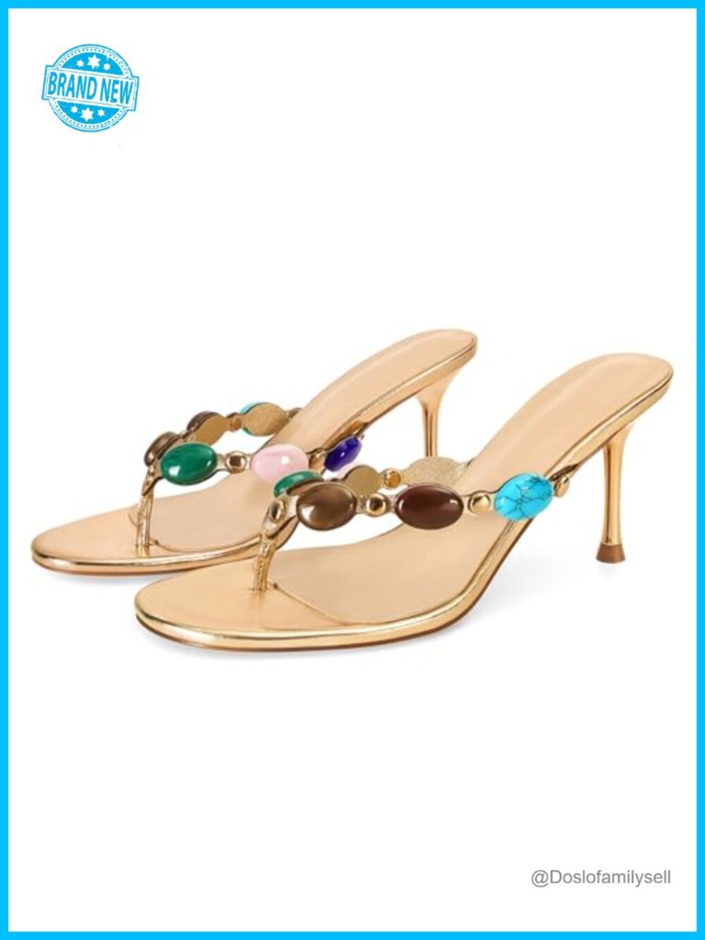 Women's Jewelled Thong Heeled Sandals 70mm Stiletto Slip On Dressy Summer